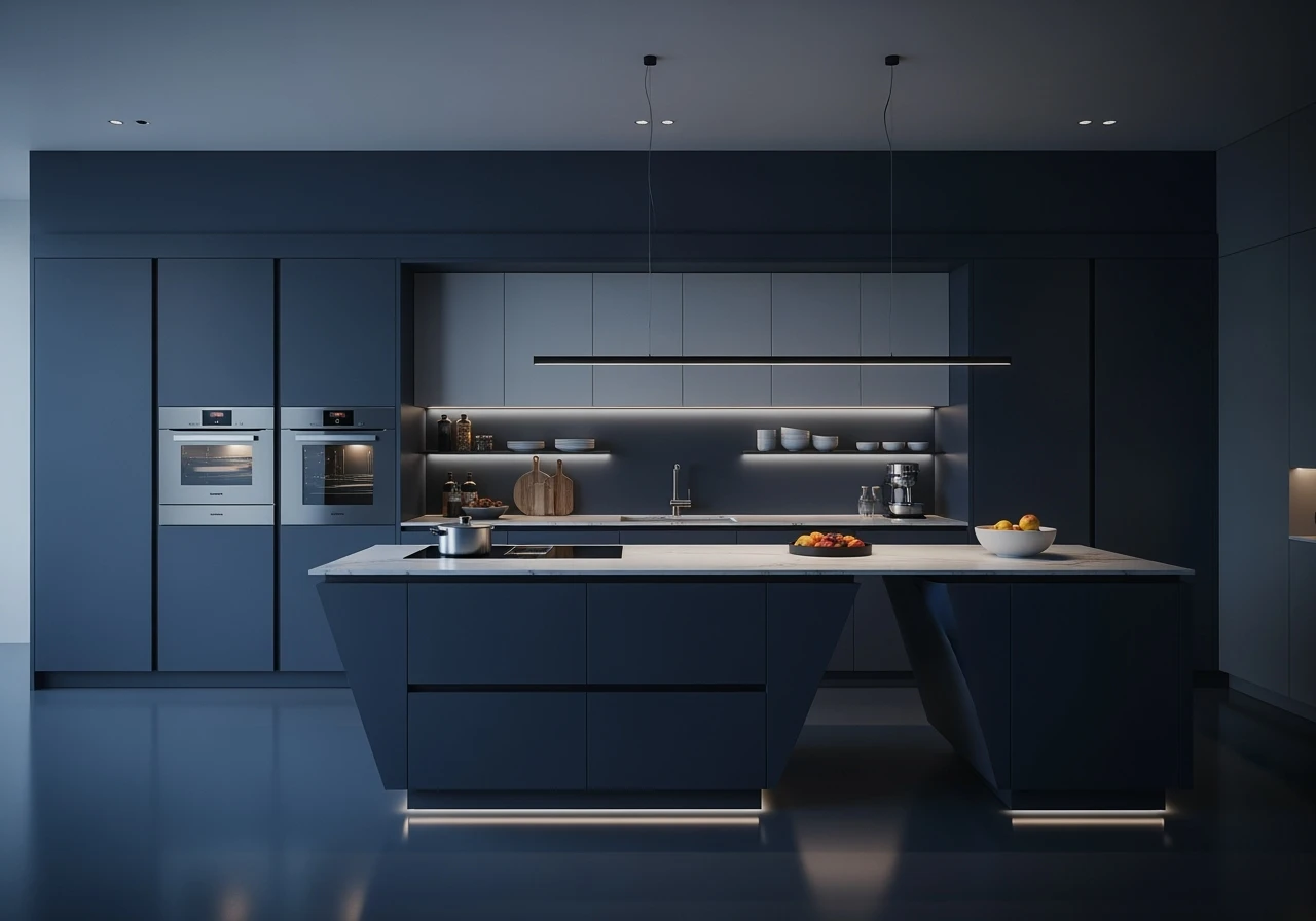 modular-navy-kitchen Modular navy blue stainless steel kitchen