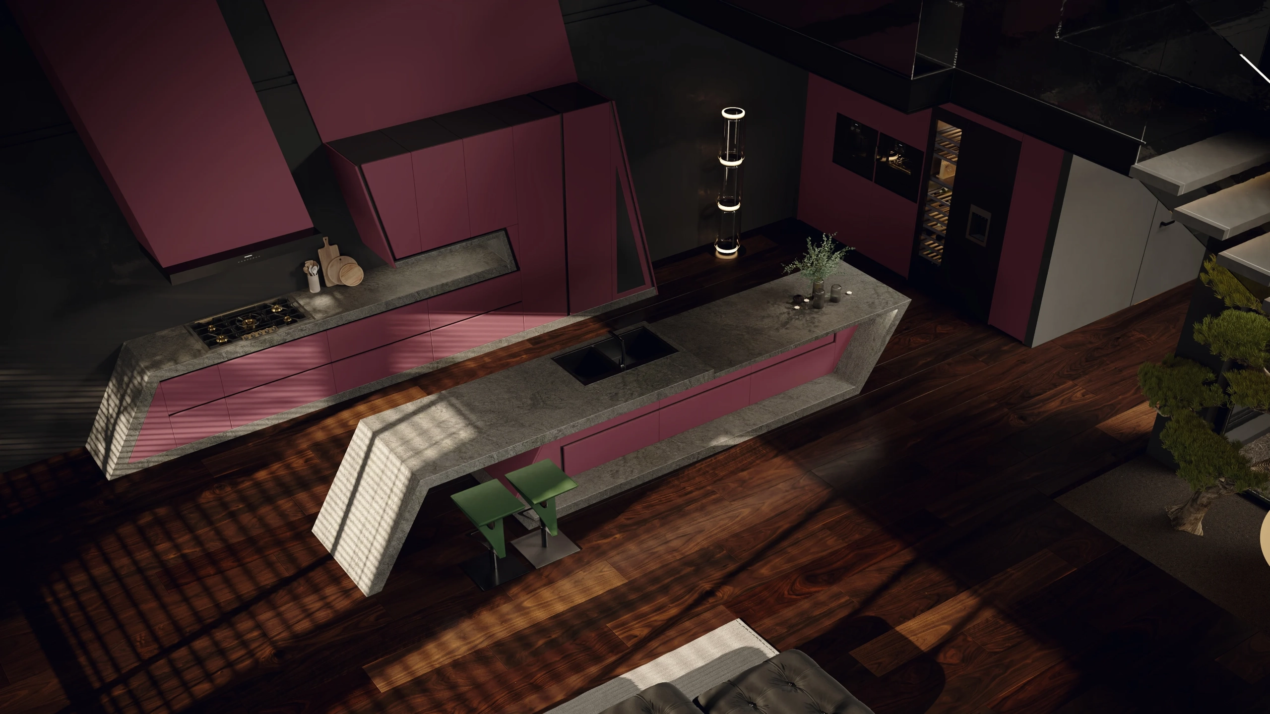 origami kitchen top view