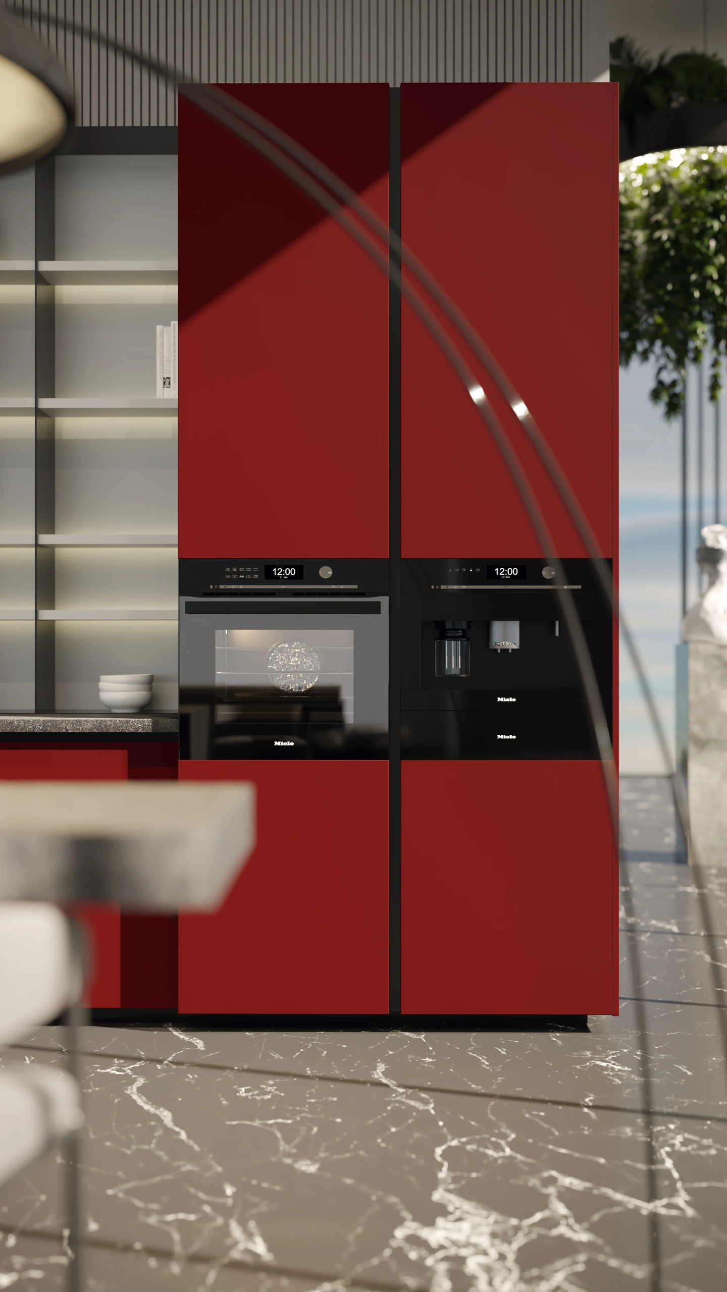 Red stainless steel kitchen by Nivra